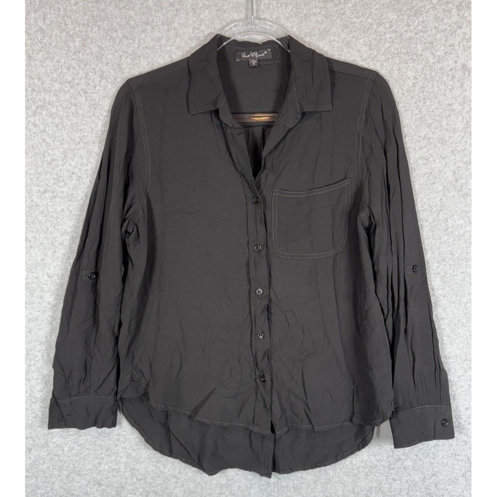 Velvet Heart Shirt Womens Medium Black Button Up Long Sleeve Blouse Rayon Casual